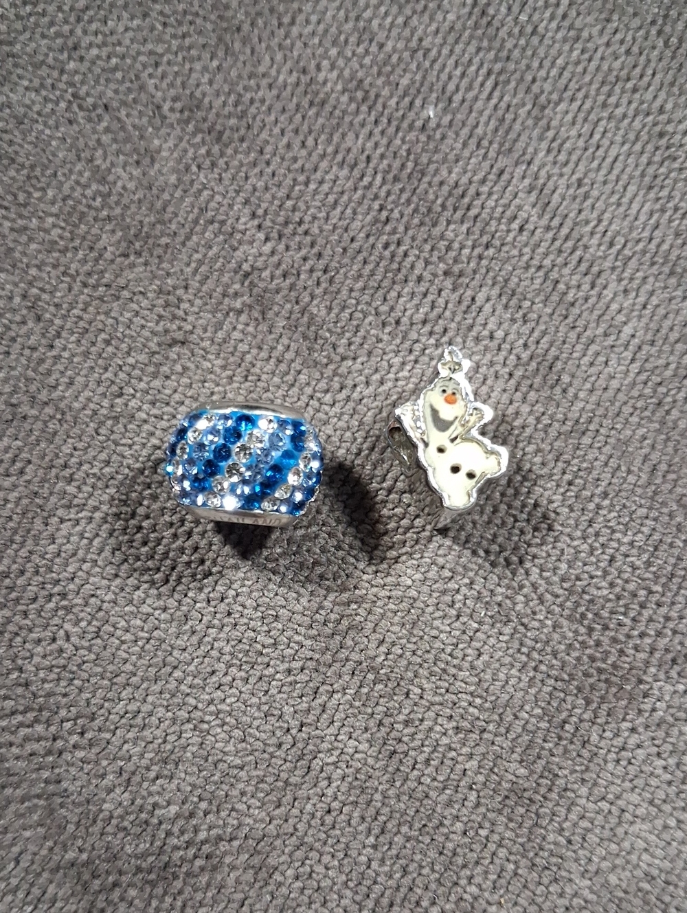 Disney Frozen Marked 925 Sterling Silver Blue Clear Crystals & Olaf Bead Set VG+